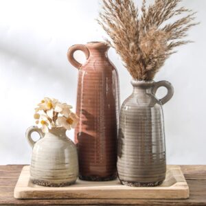 Ceramic Vases Set of 3, Neutral Rus...