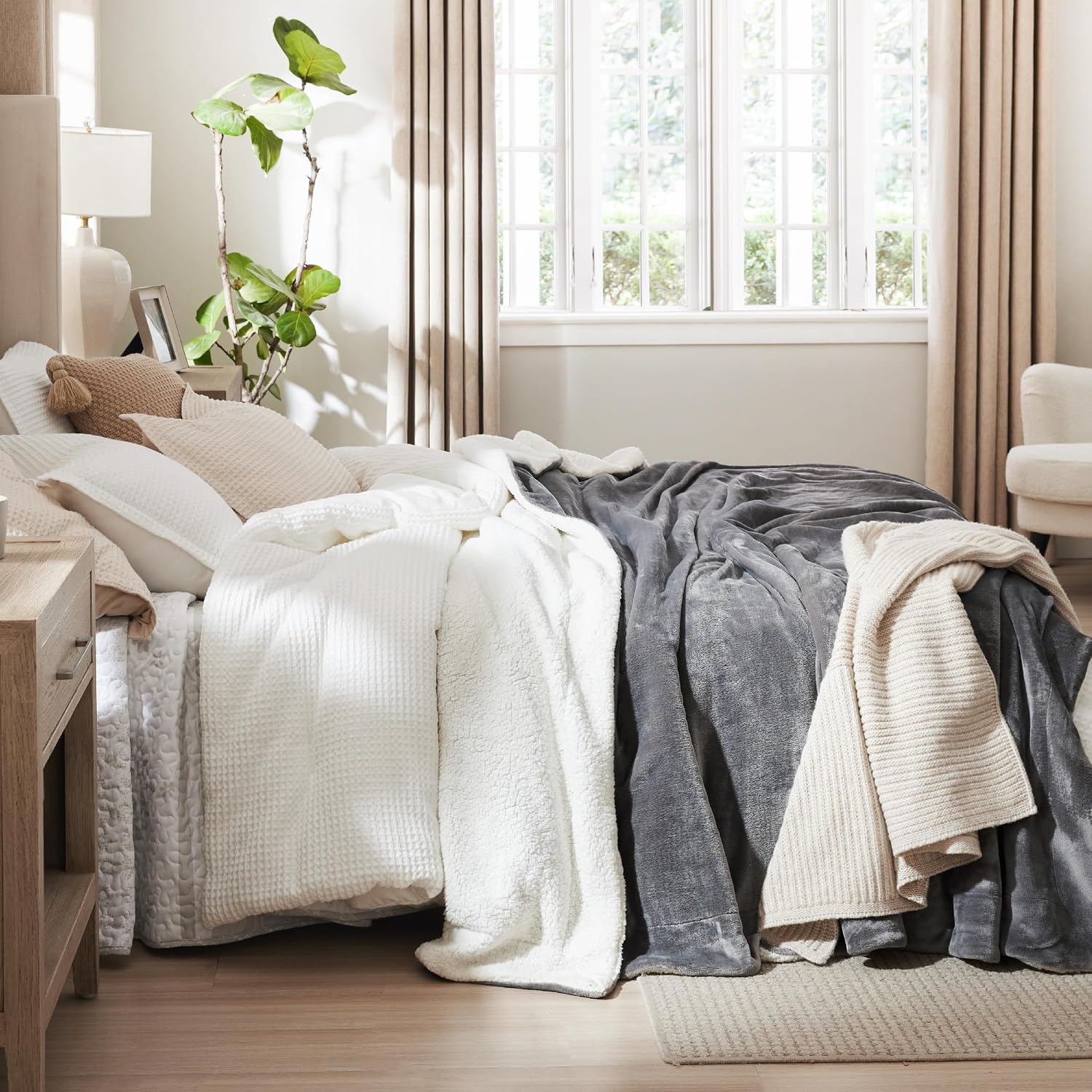 Bedsure GentleSoft Sherpa Fleece Throw Blanket for Couch, Non-Heated, Thick & Warm Cozy Blanket for Winter, Soft Fuzzy Plush Throw Gifts for Women and Men, Grey, 50x60 Inches - Image 8