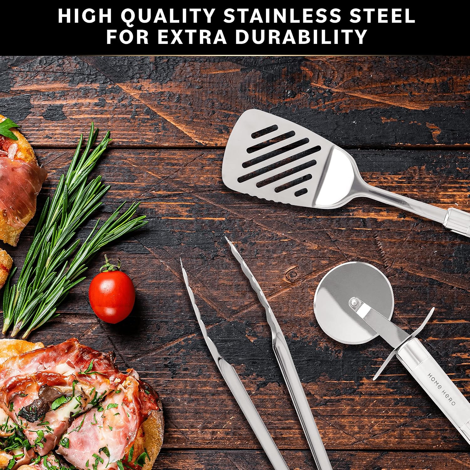 Home Hero 54-Piece Stainless Steel Kitchen Utensils Set - Heat-Resistant Nonstick Silicone & Stainless Steel Cooking Utensils - Complete Tools with Slotted Spoon & Pasta Spoon - Pack of 54, Silver - Image 6