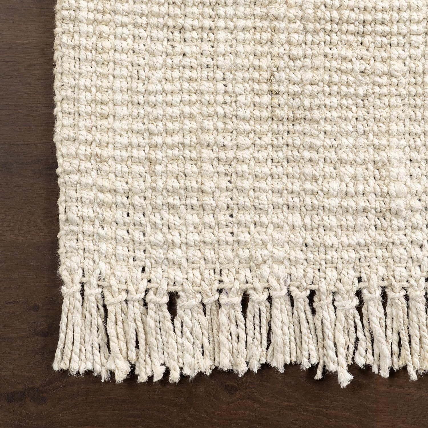 nuLOOM 5x8 Daniela Jute Tassel Hand Woven Area Rug, Off White, Solid Chunky Farmhouse Design, Natural Fiber, For Bedroom, Dining Room, Living Room, Hallway, Office, Entryway - Image 7