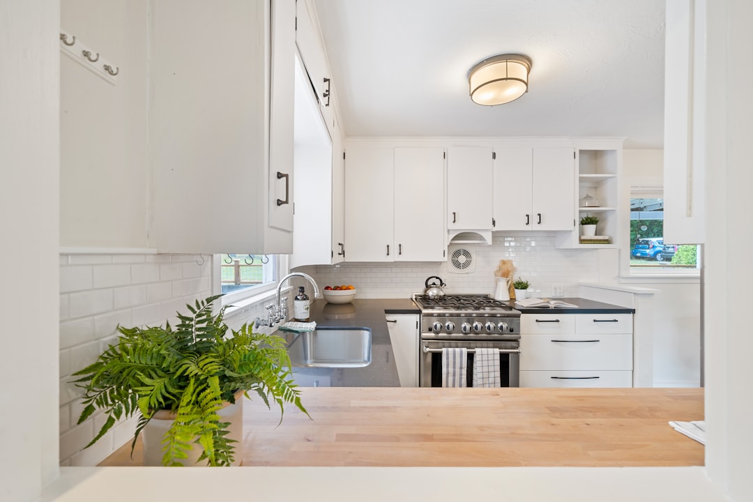 A well-organized small kitchen with efficient storage solutions and a clean layout, showcasing practical design elements.