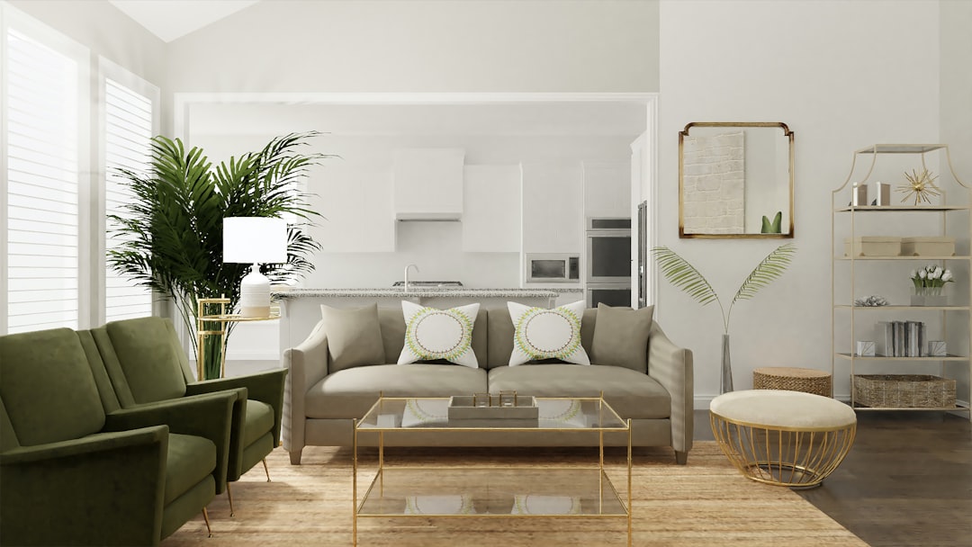 A beautifully arranged living room with modern decor, featuring cozy textures and stylish accessories.