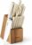 MARTHA STEWART Eastwalk 14 Piece High Carbon Stainless Steel Cutlery Kitchen Knife Block Set w/ABS Triple Riveted Forged Handle Acacia Wood Block – Linen White