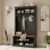 holzart 40.2″ Wide Farmhouse Hall Tree with Bench, Entryway Coat Rack & Shoe Storage Cabinet with 5 Hooks, 71″ Tall Mudroom Furniture with Adjustable Shelves for Hallway, Foyer, Black