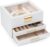 Jewelry Box for Women, 3-Layer Jewelry Box, Jewelry Organizer with Clear Glass Lid and Drawers, Jewelry Organizers and Storage for Necklaces, Rings, Earrings, Bracelets(White)