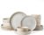 Famiware Star Dinnerware Set with Pasta Bowls, Service for 4 (16pcs), Ribbed Stoneware Plates and Double Bowls Dishes Sets – Chip & Scratch Resistant, Microwave & Dishwasher Safe, Cappuccino White