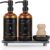 [Luxury] Kitchen Soap Dispenser Set – 16OZ Amber Glass Bottle, Stainless Steel Pump, Instant Dry Tray, Waterproof Labels, Non-Slip Silicone Pad, and Dish Brush | Upgrade for Your Kitchen and Bathroom
