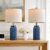 USumkky 20.5 inches Modern Ceramic Dark Blue Bedside Lamp Set of 2 for Bedroom Decor Farmhouse Table Lamp for Living Room Office Dorm