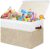 Gowee Large Toy Storage Box with Lid, Sturdy Toys Storage Chest Bin Organizer Basket with Dividers for Kids, Boys, Girls, Nursery, Closet, Bedroom, Playroom 25″x13″ x16″ (Beige and White)