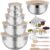 WEPSEN Mixing Bowls Set, 25PCS Khaki Mixing Bowls With Lids Set Stainless Steel Kitchen Large Nesting Metal Bowl 7QT to 1.5QT, Measuring Cups and Spoons for Prepping Cooking Serving