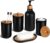Black Bathroom Accessories Set 5 Pcs, Matte Black Bathroom Accessories, Plastic Soap Dispenser and Toothbrush Holder Set, Soap Dish, Cotton Swab Jar, Black Bathroom Set, Boho Bathroom Decor
