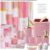 XLHOMO Bathroom Set – Pink and Gold Bathroom Accessories Set, Bathroom Sets with Shower Curtain and Rugs, Pink Shower Curtain Set with Bathroom Trash Can, Soap Dispenser, Soap Dish for Home Decor