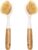 2 Pack Kitchen Dish Brush Bamboo Handle Dish Scrubber Built-in Scraper, Scrub Brush for Pans, Pots, Kitchen Sink Cleaning, Dishwashing and Cleaning Brushes are Perfect Cleaning Tools, White