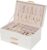 Dajasan Jewelry Box Organizer, 3-Tier Large Jewelry Storage Organizer with 2 Drawers, Space-Saving Jewelry Boxes for Women, PU Leather Surface with Texture, Gift Idea, Modern Style (White)