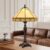 Table Lamp with Stained Glass Shade, Vintage Style Desk Lamp, Mid Century Modern Bedside Nightstand Decorative Lamps with Rocker Switch, Unique Accent Light for Bedroom Living Room Office (E26 Base)