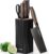 Astercook Knife Set, 6-Piece Kitchen Knife Set with Block, High Carbon Stainless Steel Ultra Sharp Kitchen Knives, Wood Grain Handle, Dishwasher Safe Knife Block Set, Black, Kitchen Utility Knives