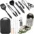 Wesqunie Camping Essentials Cookware Cooking Utensils Set – Portable Camp Kitchen Mess Kit Outdoor Accessories, Stainless Steel & Silicone, Camping Gear Equipment for RV Picnic Grill, 14PCS Green