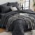 HEVUMYI 7 Pieces Queen Comforter Set, All Season Reversible Bed in a Bag, Ultra Soft Queen Bedding Set with Grey Comforter, Flat Sheet, Fitted Sheet, Pillowcases, Pillow Shams, Dark Grey