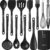 Silicone Cooking Utensils Set – 600°F Heat Resistant, Nonstick Kitchen Utensil Set with Spatulas, Spoons, Whisk, Tongs, BPA Free, Dishwasher Safe, Black