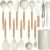 oannao Silicone Cooking Utensils Set – 446°F Heat Resistant Silicone Kitchen Utensils for Cooking,Kitchen Utensil Spatula Set w Wooden Handles, BPA FREE Gadgets for Non-Stick Cookware (Khaki)